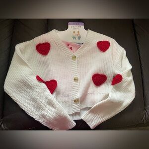 paper doll White Cropped Cardigan with Red Heart Patches